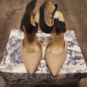 STEVE MADDEN Suede Black and Nude Strap Heels